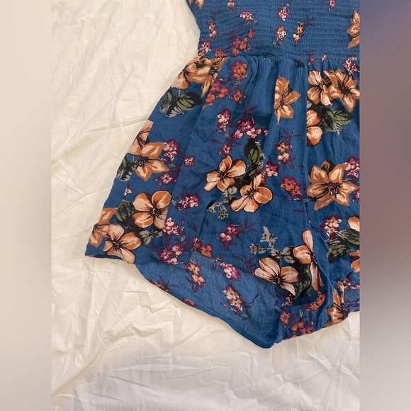 Blue Floral Tube Top Romper with Tie Back Size Small - Picture 3 of 5
